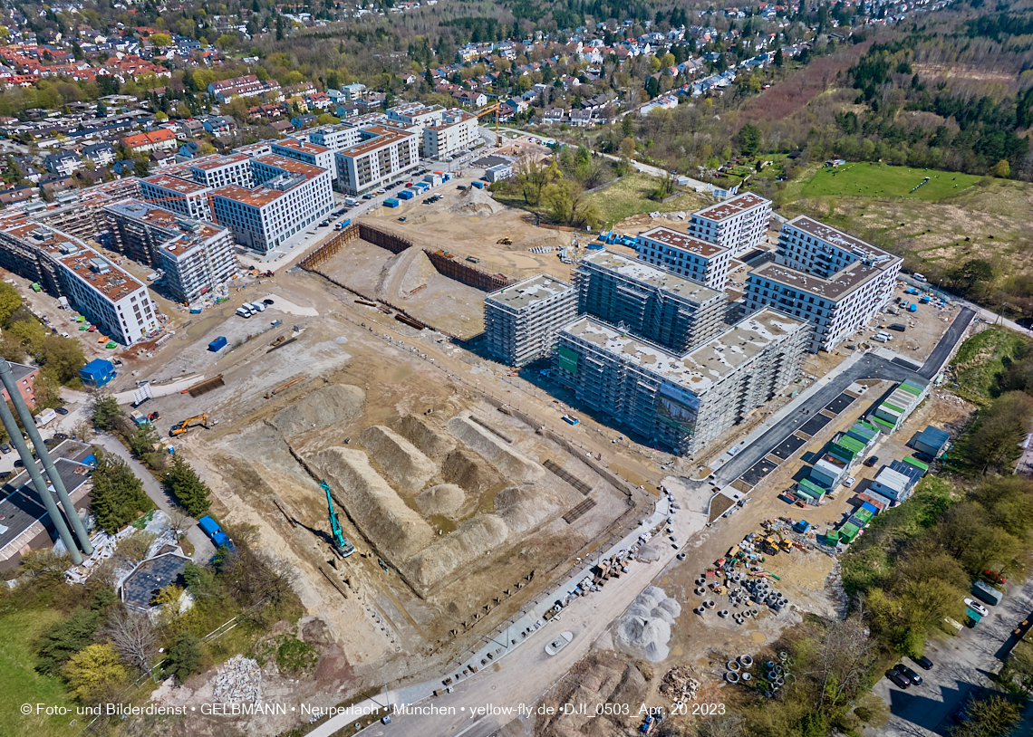 21.04.2023 - Luftbilder von der Baustelle Alexisquartier und Pandion Verde in Neuperlach